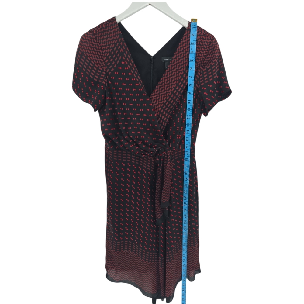 Club Monaco Tarteen Scarf Print Dress 6 Burgundy & Black Asymetrical Hemline - Picture 7 of 9